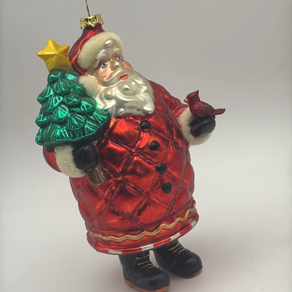 Vintage Glass Santa Ornament with Red Cardinal Bird - Picture 1 of 13